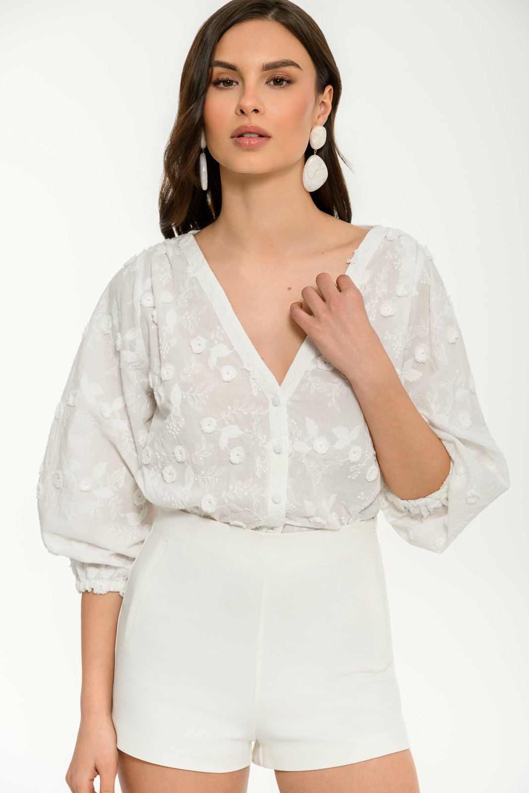 See through cropped shirt with 3D flowers | Pinkwoman